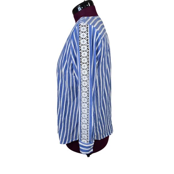 Women's Talbots Blue Striped Blouse w/ Crochet Detail | Size XL Petite - Picture 2 of 11